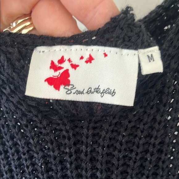 Black VNECK crotchet Knit Women's Tank Top MEDIUM minimalist neutral chic classy - Picture 3 of 7